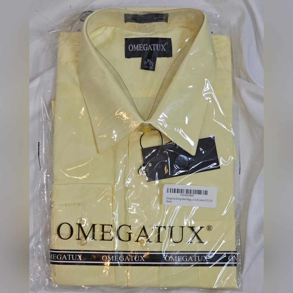 Omegatux Solid Dress Shirt w/Convertible Cuffs in Lemon sz 17-17.5, 34-35